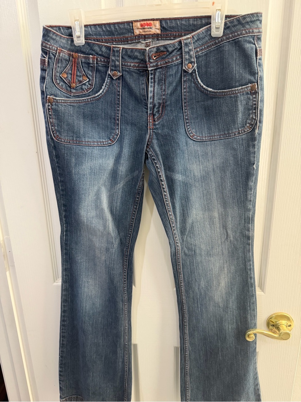 SOHO Women's Medium Blue Bootcut Jeans with Contrast Stitching